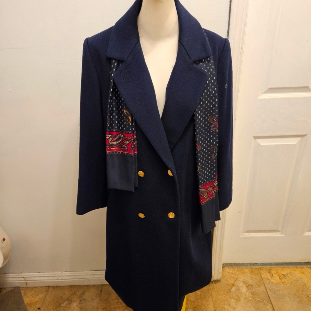 Vintage Rare Double Breasted ILGWU Navy Wool Coat Sz 7/8 Forecaster of Boston